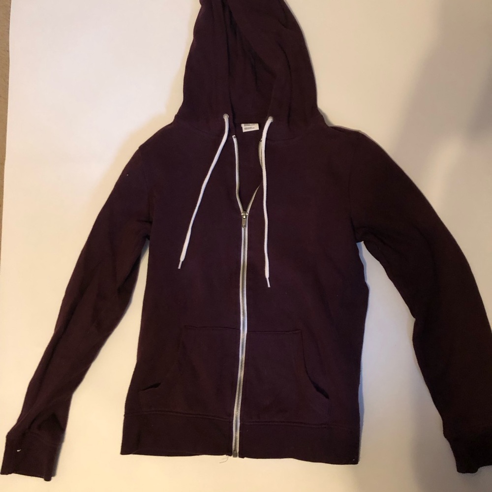Small maroon lightweight zip up sweatshirt